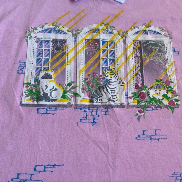 Vintage teeshirt kitty cats in the window floral cottagecore made by scoop - Picture 4 of 7